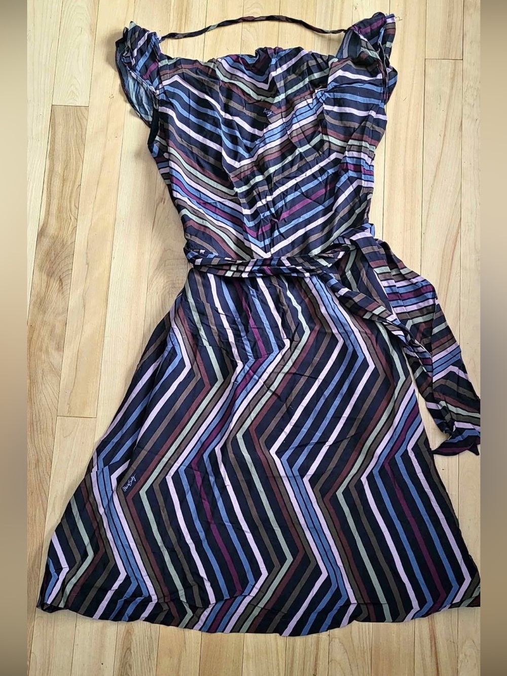 Miss Sixty Striped Midi Dress in Navy, Purple and Black